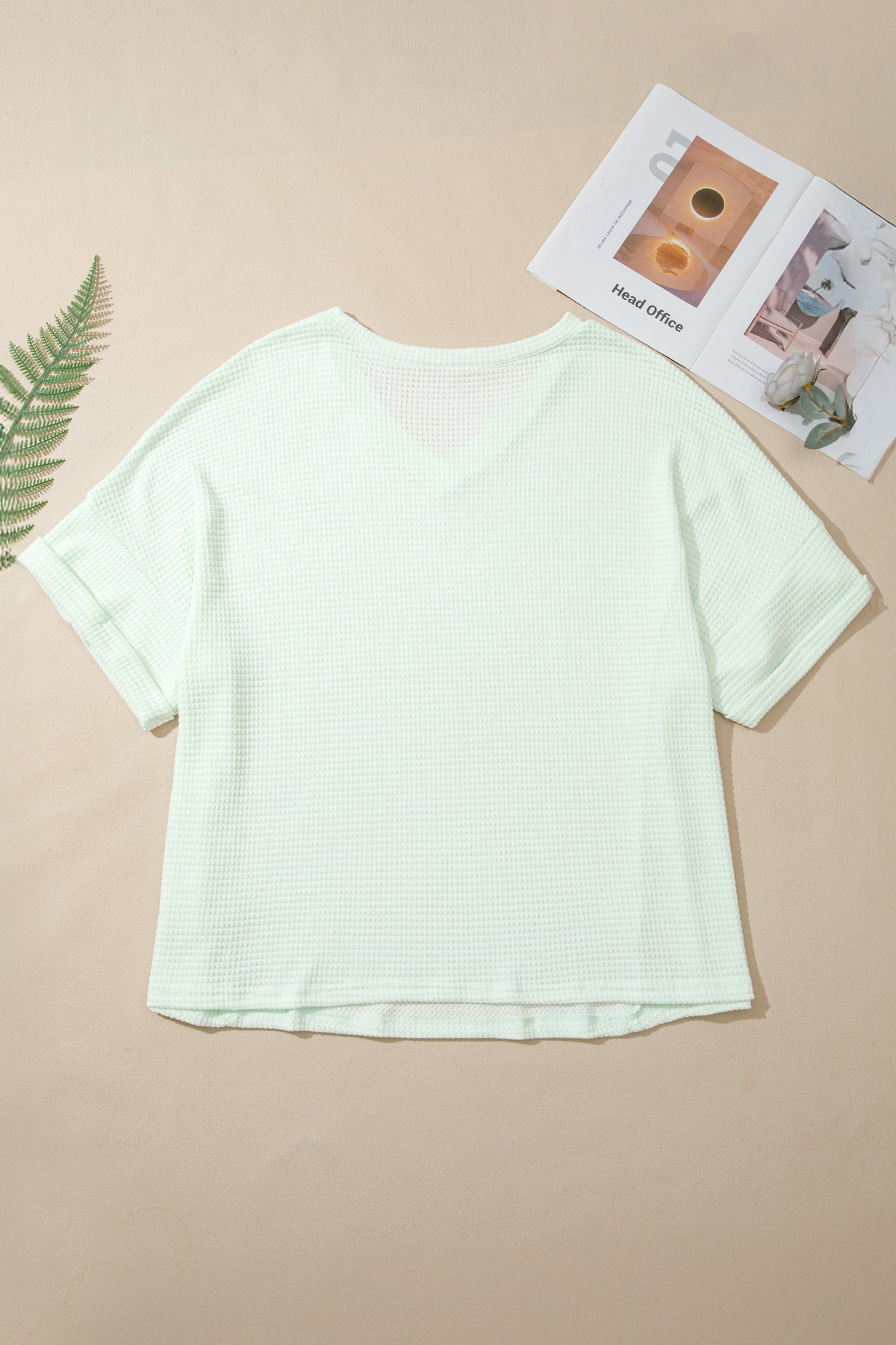 Plus size Wisteria V-neck short sleeve waffle knit top by Dear-Lover, featuring a comfortable fit and soft fabric blend.