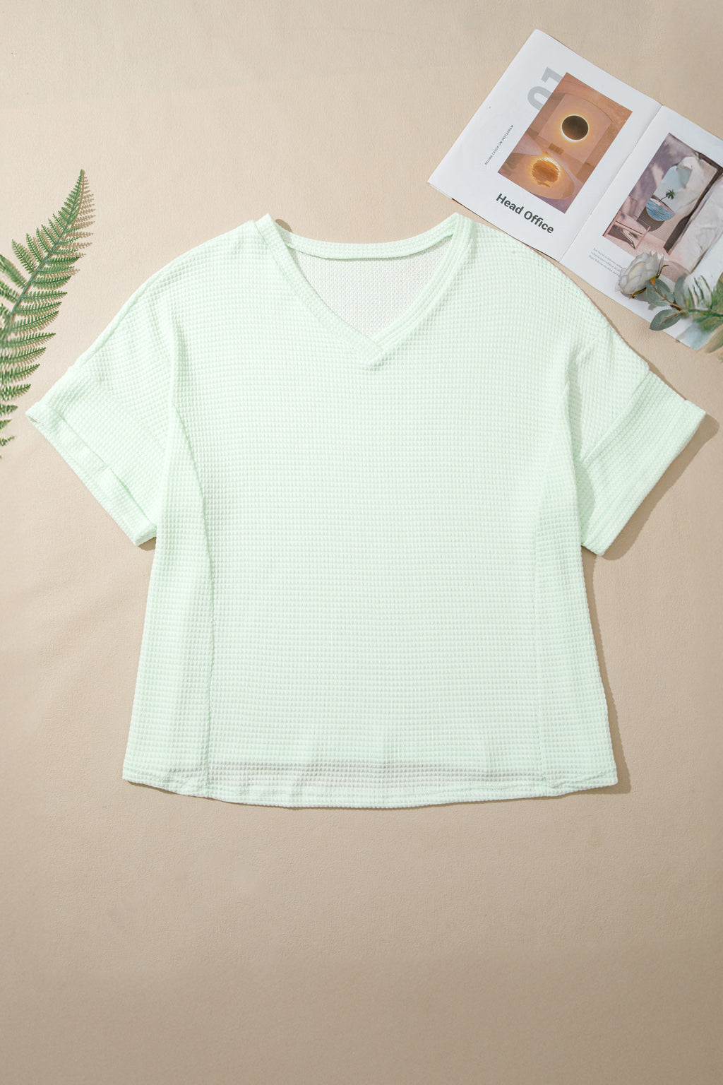 Plus size Wisteria V-neck short sleeve waffle knit top by Dear-Lover, featuring a comfortable, stylish design in soft fabric.