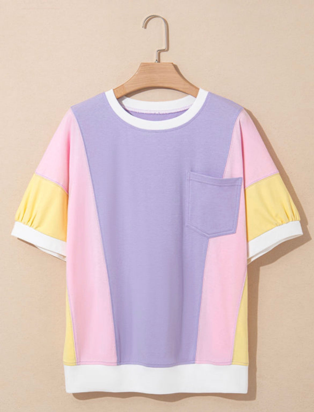 Cotton Candy color block t-shirt by Dear-Lover Dropshipping, featuring a casual cotton tee with vibrant color blocking design.