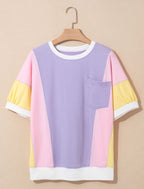 Cotton Candy color block t-shirt by Dear-Lover Dropshipping, featuring a casual cotton tee with vibrant color blocking design.
