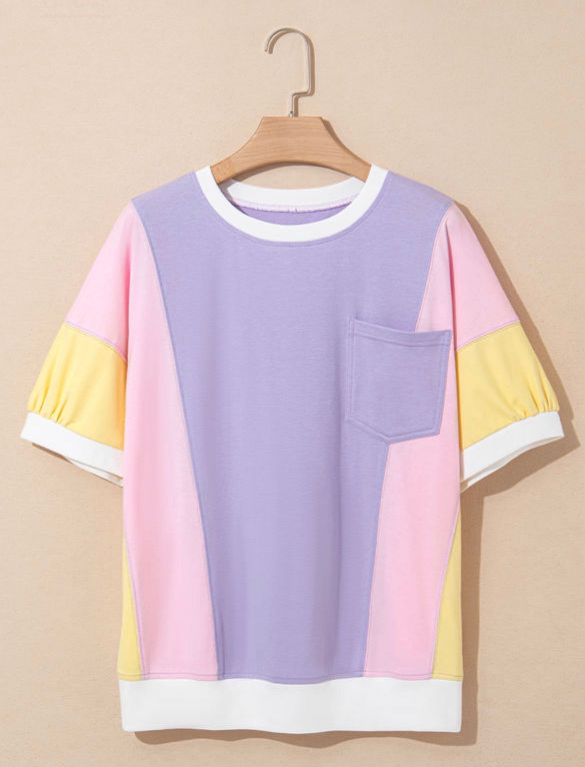 Cotton Candy color block t-shirt by Dear-Lover Dropshipping, featuring a casual cotton tee with vibrant color blocking design.