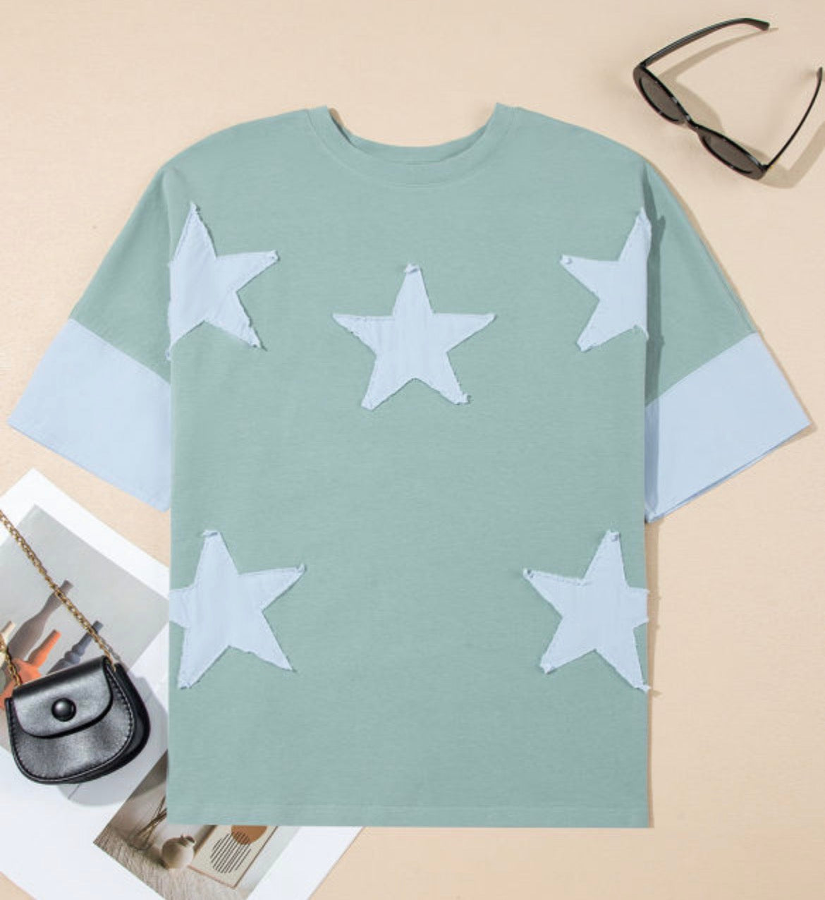 Small green Starstruck Patch Tee by Dear-Lover Dropshipping, featuring a star design on a casual t-shirt.