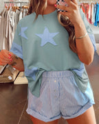 Small green Starstruck Patch Tee by Dear-Lover Dropshipping featuring a star design on the front.