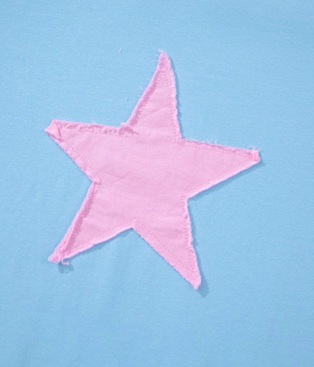 Small green Starstruck Patch Tee by Dear-Lover Dropshipping, featuring a star design on the front, casual cotton fabric.