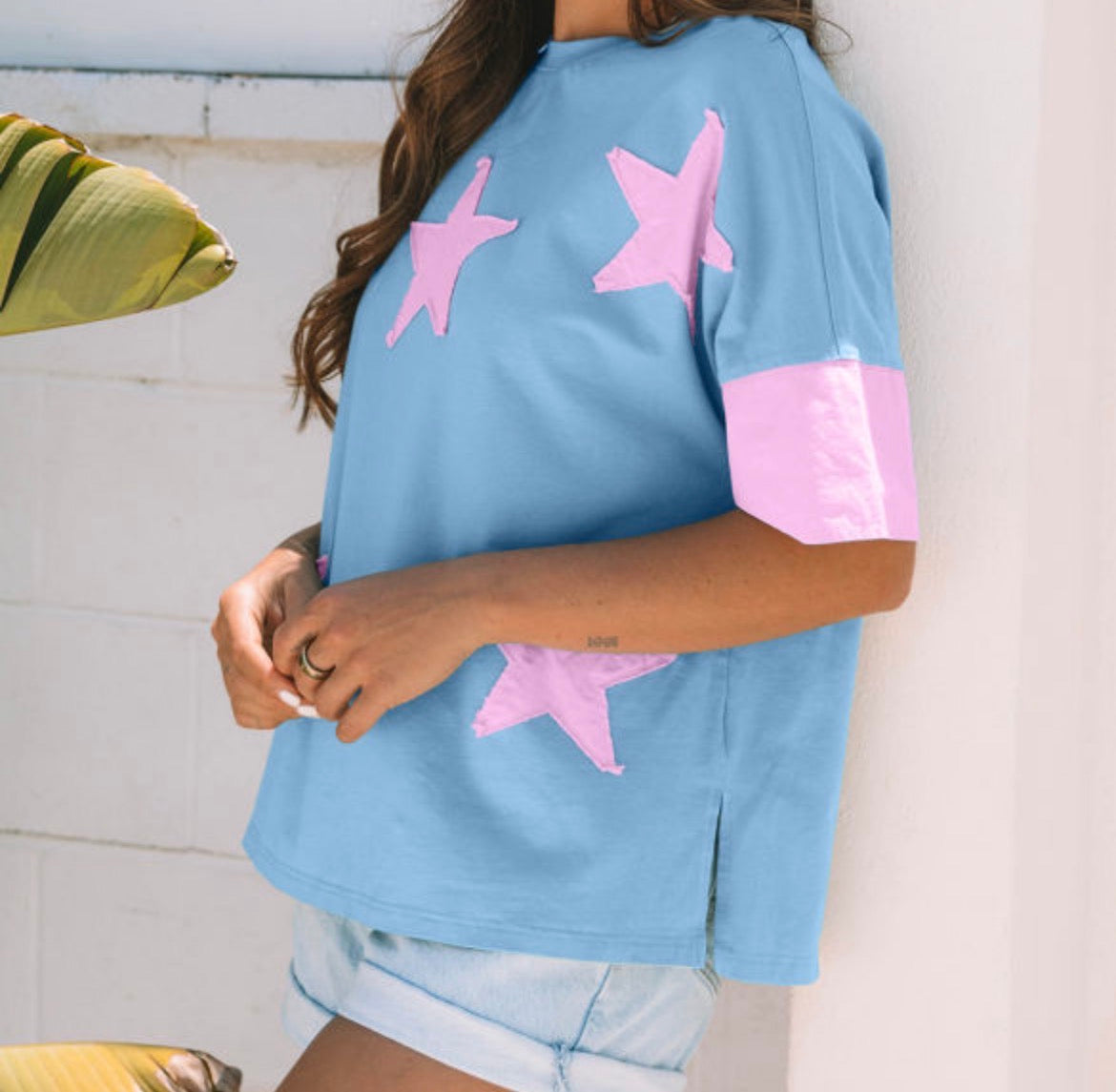 Small green Starstruck Patch Tee by Dear-Lover Dropshipping featuring a star graphic on a casual t-shirt.