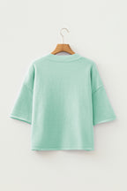 Peach Blossom Dear-Lover 3/4 sleeve boxy knit cardigan with buttons, soft acrylic blend, perfect for casual wear.