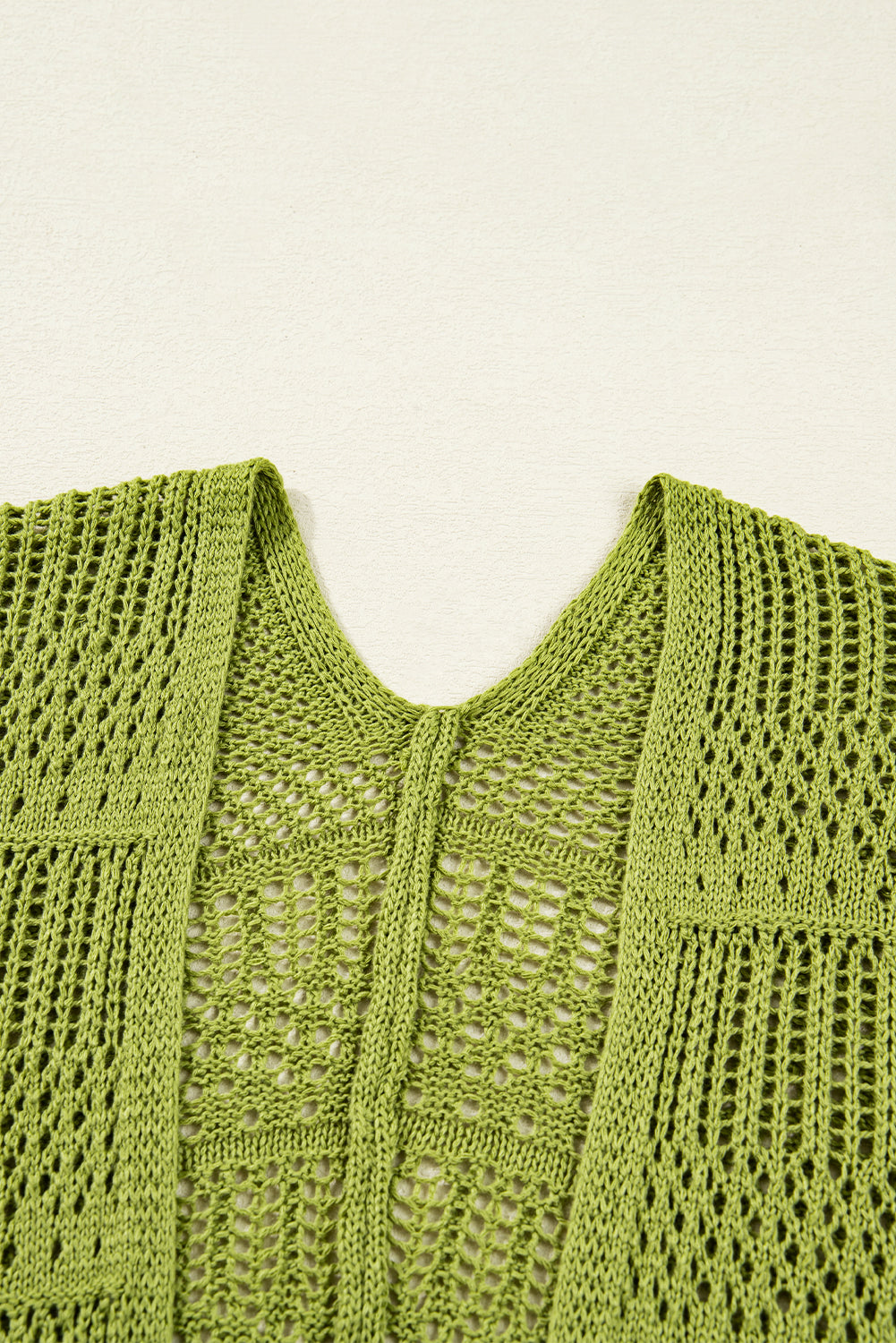 Spinach green oversized crochet knit cardigan by Dear-Lover, open-front sweater with a cozy, textured design for women.