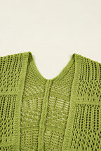 Spinach green oversized crochet knit cardigan by Dear-Lover, open-front sweater with a cozy, textured design for women.