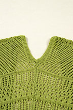 Spinach green oversized crochet knit cardigan from Dear-Lover, open-front sweater with a cozy, textured design in acrylic yarn.