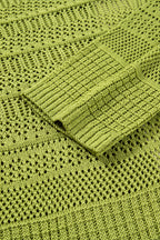 Spinach green oversized crochet knit open cardigan by Dear-Lover, featuring a relaxed fit and breathable acrylic material.