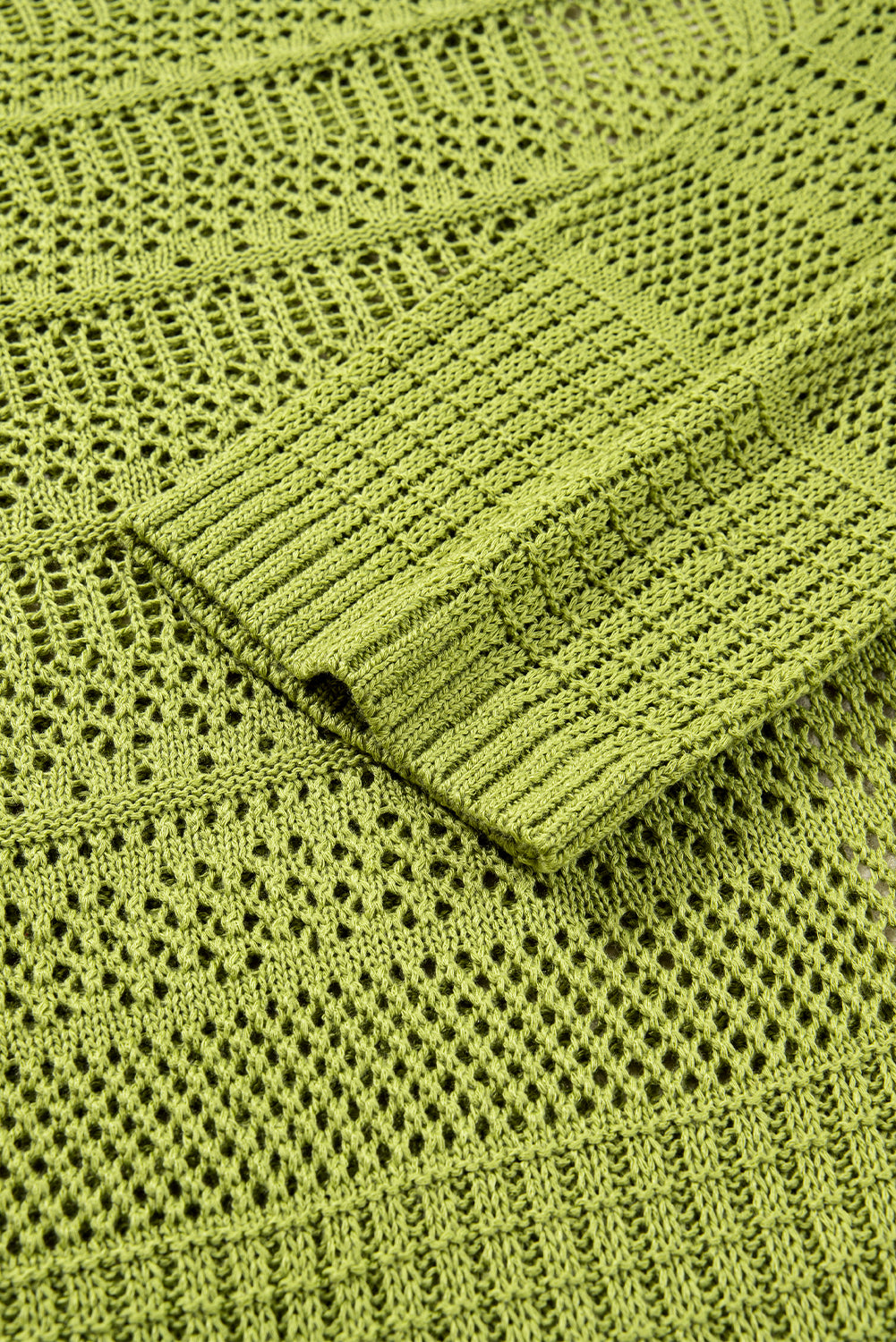 Spinach green oversized crochet knit open cardigan by Dear-Lover, featuring a relaxed fit and breathable acrylic material.