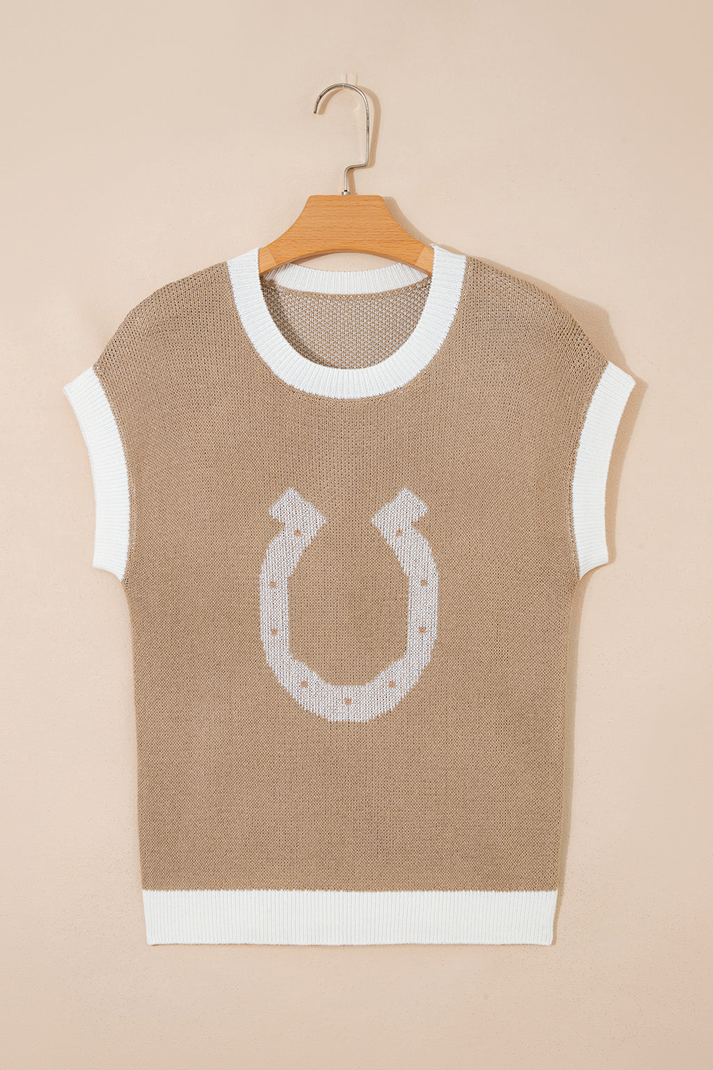 Short sleeve sweater by Dear-Lover with goat and horse shoe pattern, contrast trim, made from 100% viscose, stylish and comfortable.