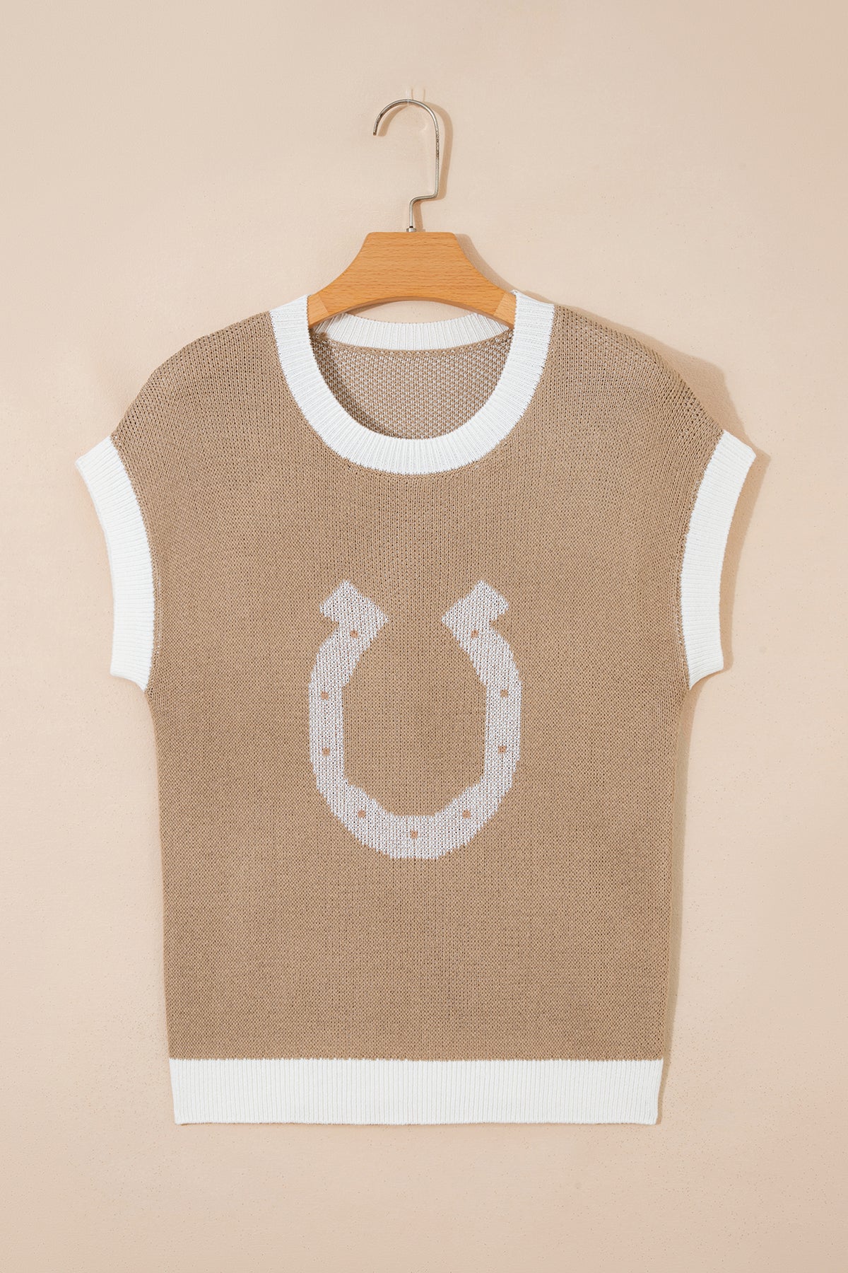 Short sleeve sweater by Dear-Lover with goat and horse shoe pattern, contrast trim, made from 100% viscose, stylish and comfortable.