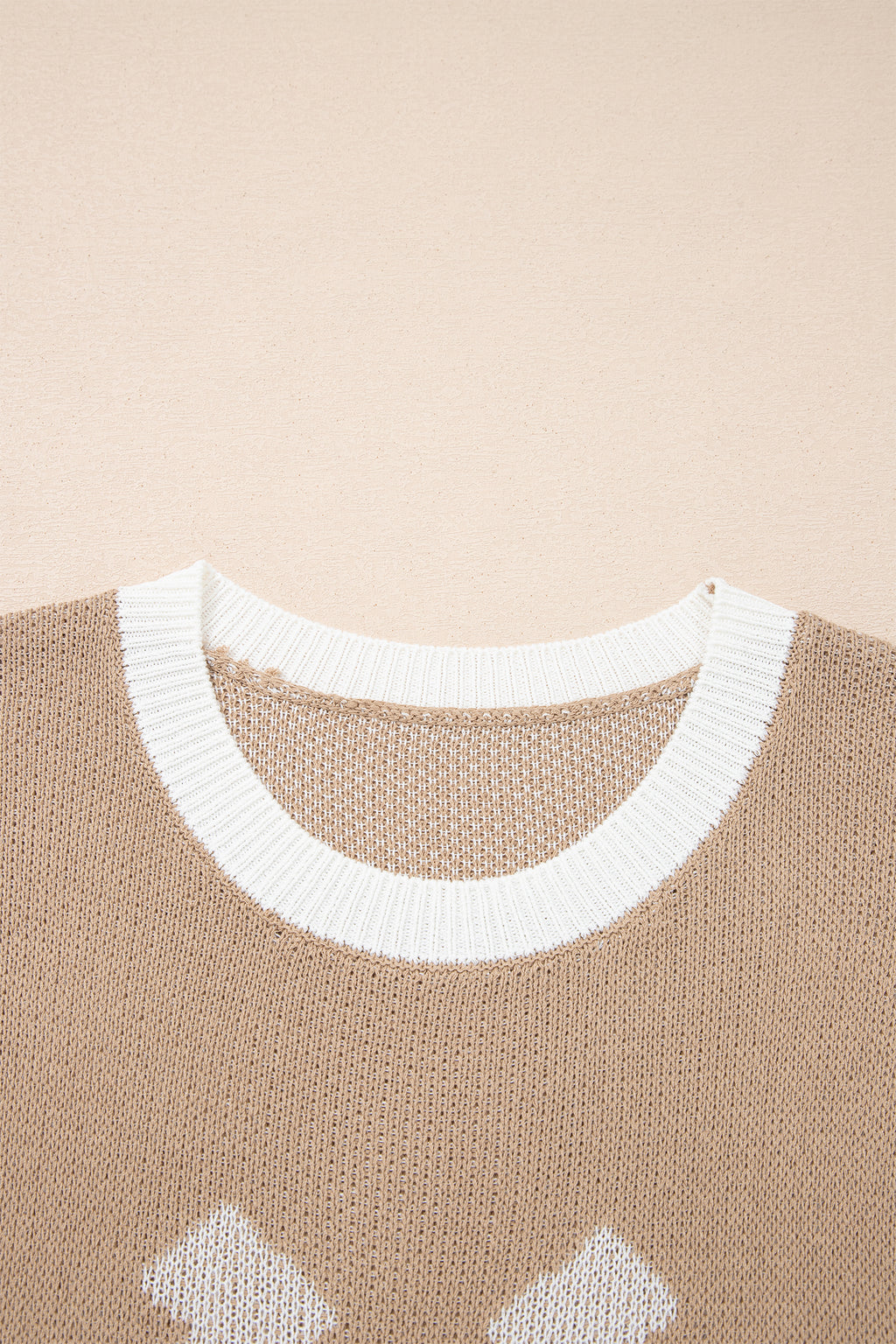 Dear-Lover short sleeve sweater with goat and horse shoe pattern, contrast trim, lightweight viscose fabric, casual style.
