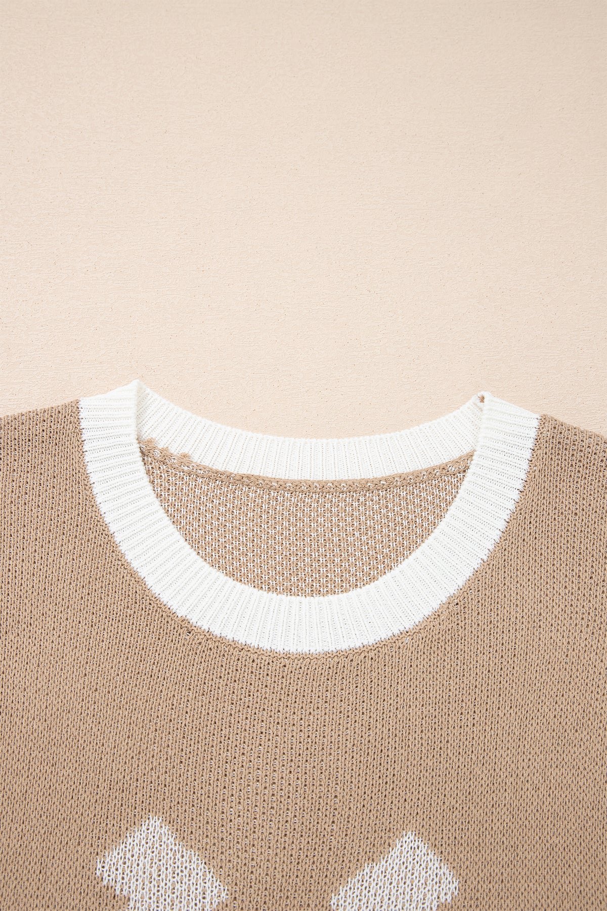 Dear-Lover short sleeve sweater with goat and horse shoe pattern, contrast trim, lightweight viscose fabric, casual style.