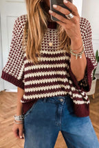 Red 3/4 draped sleeve slouchy sweater by Dear-Lover, featuring a cozy fit and stylish stripe pattern.