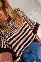 Red 3/4 draped sleeve slouchy sweater by Dear-Lover Dropshipping, featuring a relaxed fit and stripe pattern in soft acrylic fabric.
