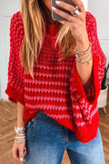 Red slouchy sweater with 3/4 draped sleeves from Dear-Lover, made of soft acrylic, featuring a casual, relaxed fit.