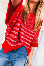 Red 3/4 draped sleeve slouchy sweater from Dear-Lover Dropshipping, featuring a relaxed fit and stripe design, made of 100% acrylic.