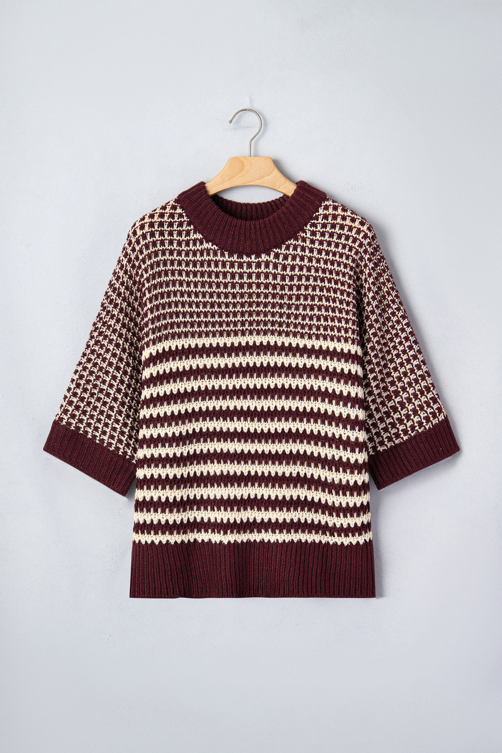 Red 3/4 draped sleeve slouchy sweater from Dear-Lover Dropshipping, showcasing a cozy, casual design with stripe details.