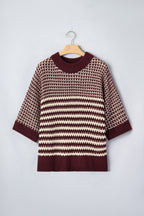 Red 3/4 draped sleeve slouchy sweater from Dear-Lover Dropshipping, showcasing a cozy, casual design with stripe details.