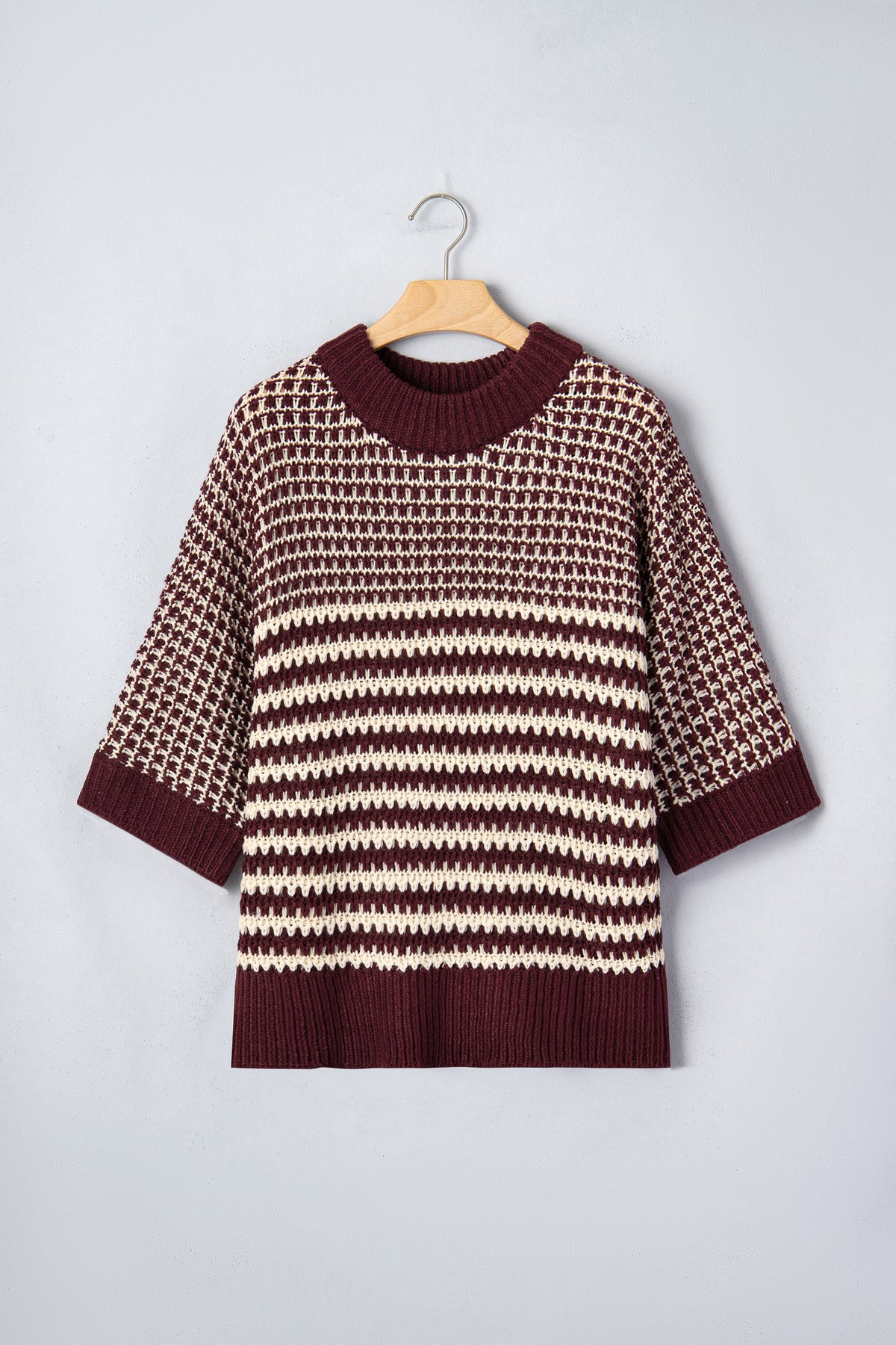 Red 3/4 draped sleeve slouchy sweater from Dear-Lover Dropshipping, showcasing a cozy, casual design with stripe details.