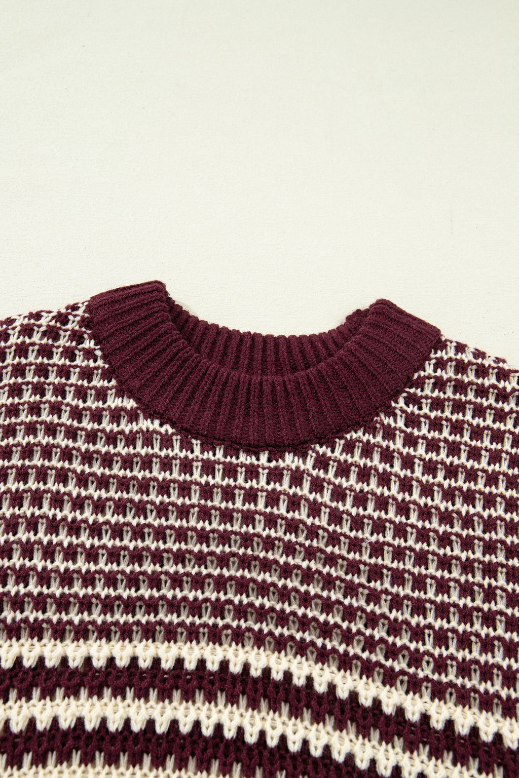 Red 3/4 draped sleeve slouchy sweater from Dear-Lover with a relaxed fit and stripe design, made of soft acrylic fabric.