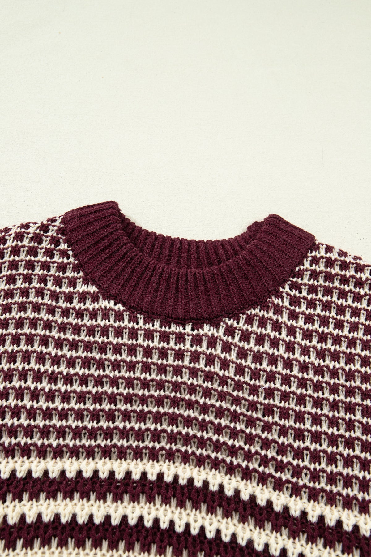 Red 3/4 draped sleeve slouchy sweater from Dear-Lover with a relaxed fit and stripe design, made of soft acrylic fabric.