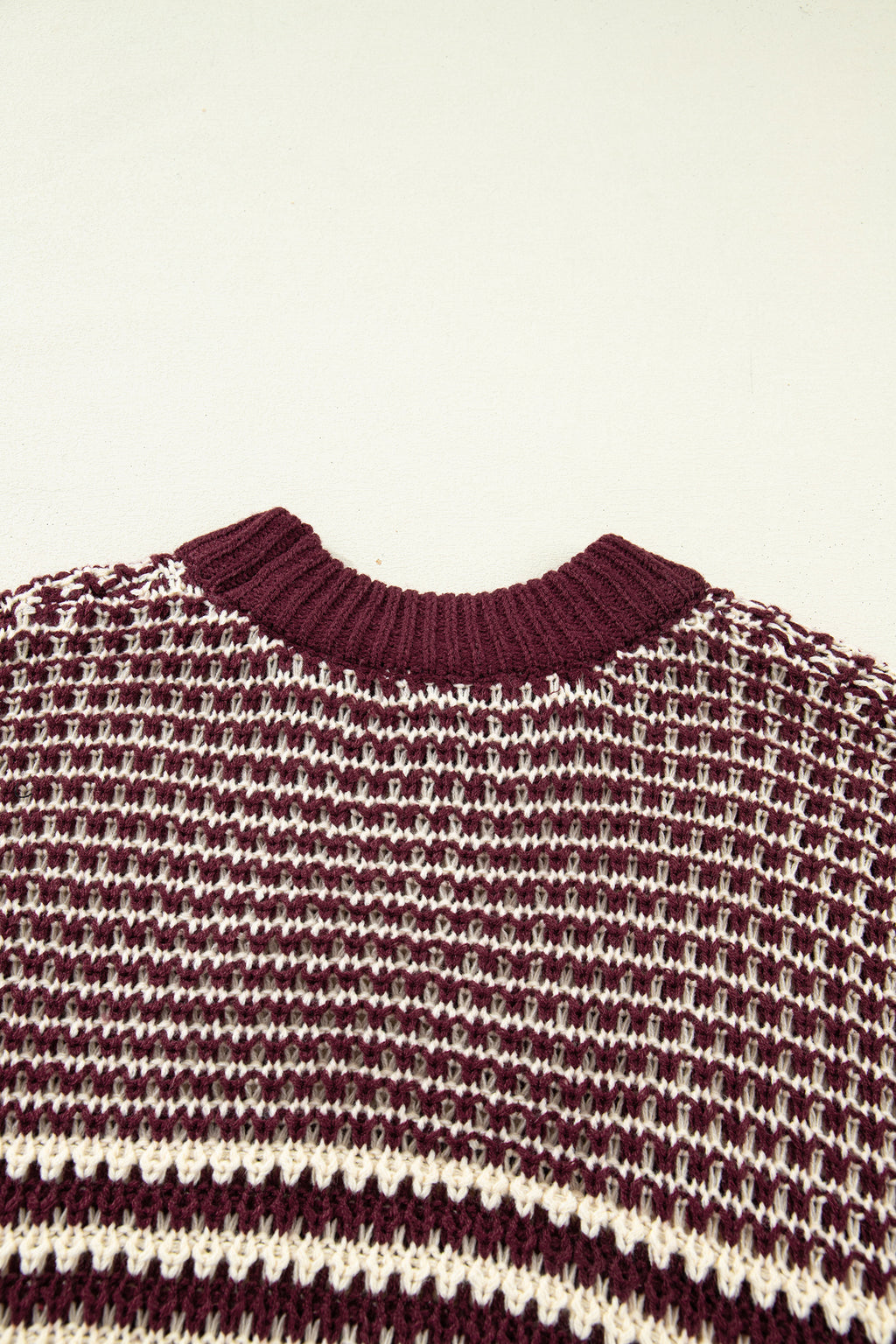 Red 3/4 draped sleeve slouchy sweater from Dear-Lover, featuring a relaxed fit and striped design, made of soft acrylic fabric.