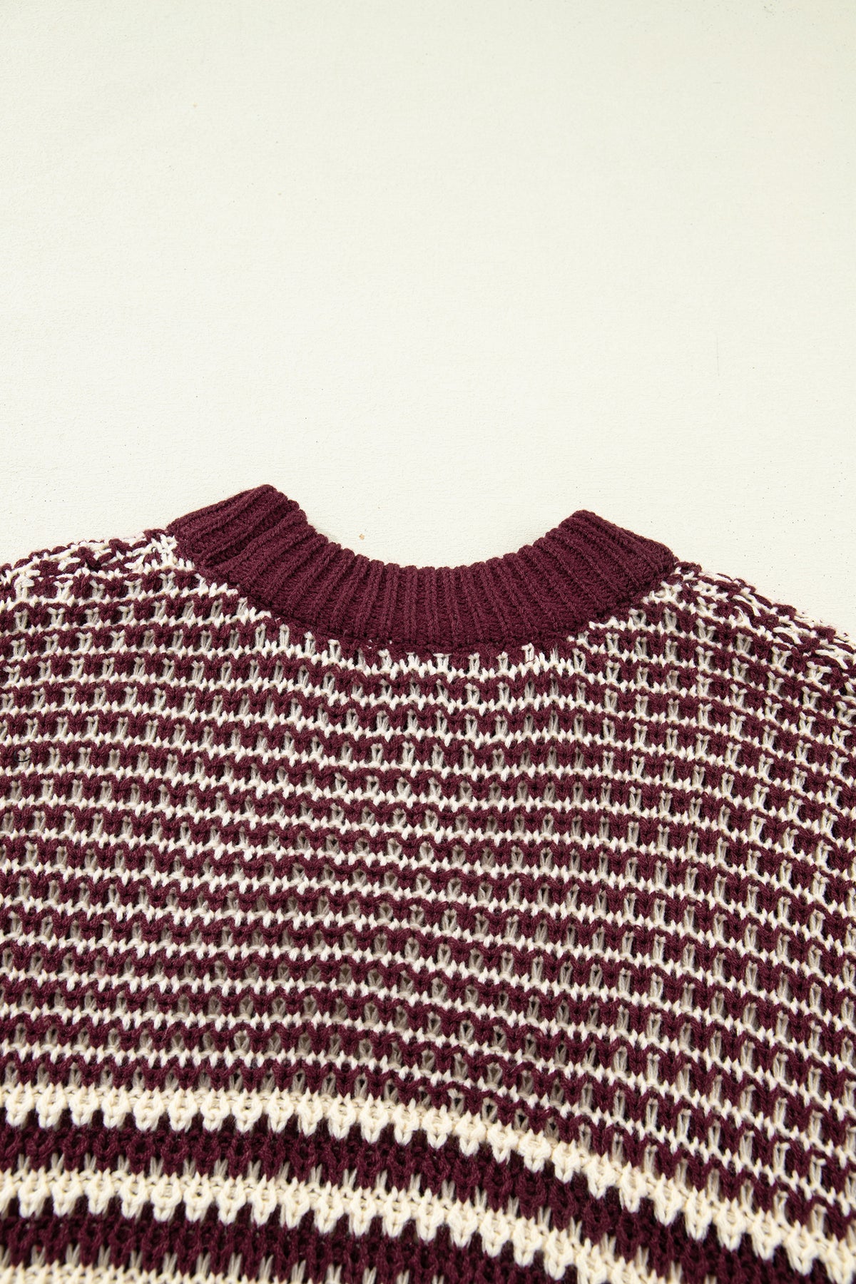 Red 3/4 draped sleeve slouchy sweater from Dear-Lover, featuring a relaxed fit and striped design, made of soft acrylic fabric.