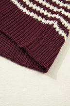 Red 3/4 draped sleeve slouchy sweater from Dear-Lover, featuring a relaxed fit and stripe pattern, made of 100% acrylic.