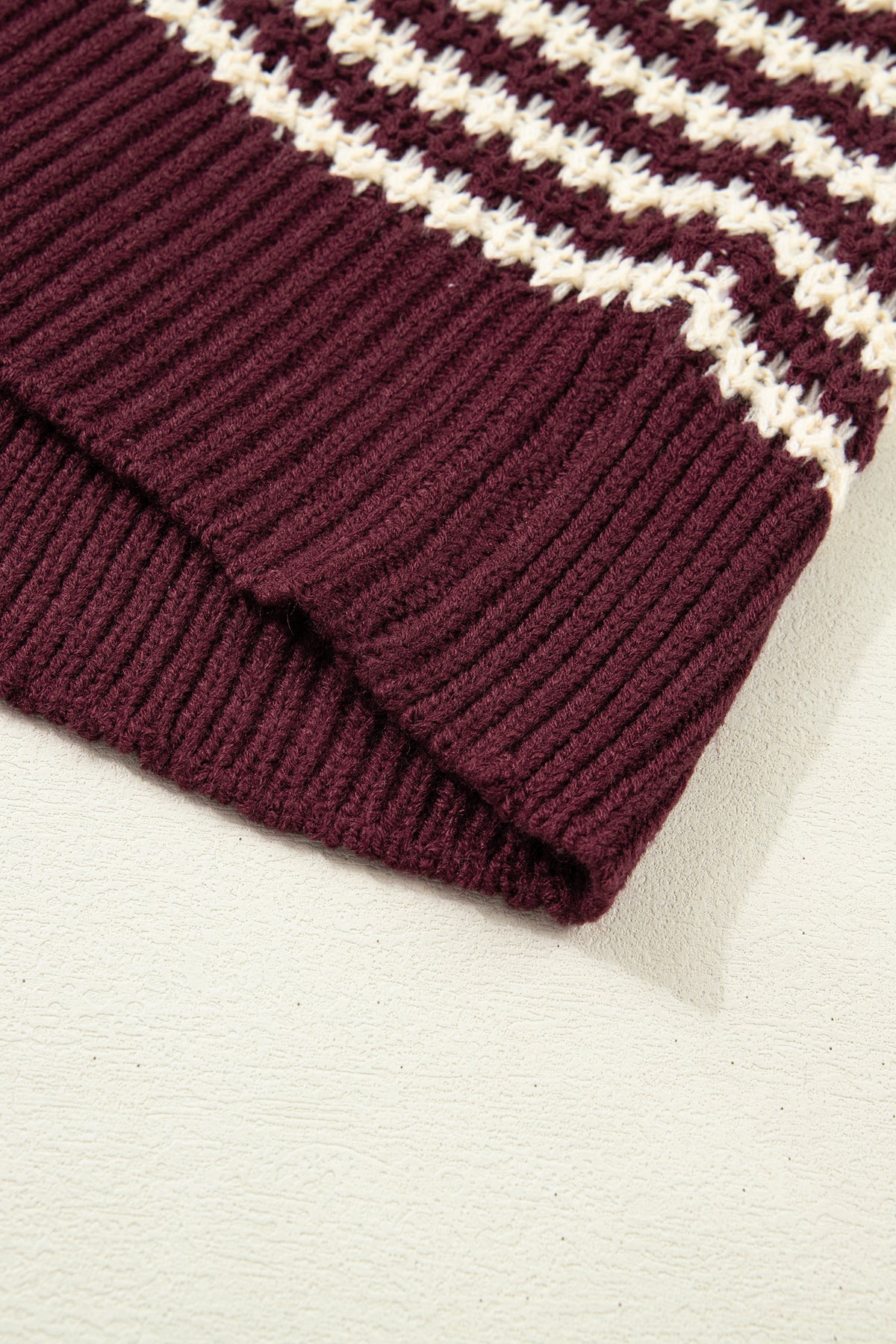 Red 3/4 draped sleeve slouchy sweater from Dear-Lover, featuring a relaxed fit and stripe pattern, made of 100% acrylic.