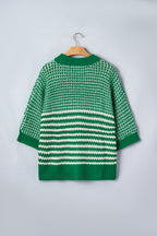 Red 3/4 draped sleeve slouchy sweater from Dear-Lover, featuring a relaxed fit and stylish stripe design in soft acrylic fabric.