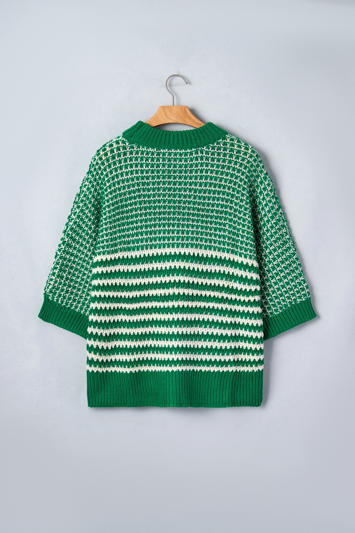 Red 3/4 draped sleeve slouchy sweater from Dear-Lover, featuring a relaxed fit and stylish stripe design in soft acrylic fabric.