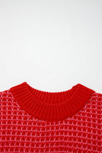 Red 3/4 draped sleeve slouchy sweater by Dear-Lover, featuring a loose fit and textured knit, ideal for casual layered looks.