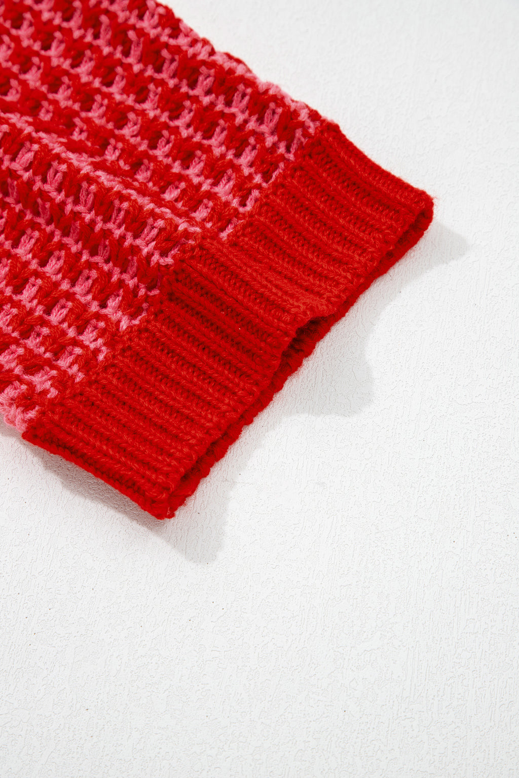 Red 3/4 draped sleeve slouchy sweater by Dear-Lover, featuring a relaxed fit, striped design, and 100% acrylic fabric.