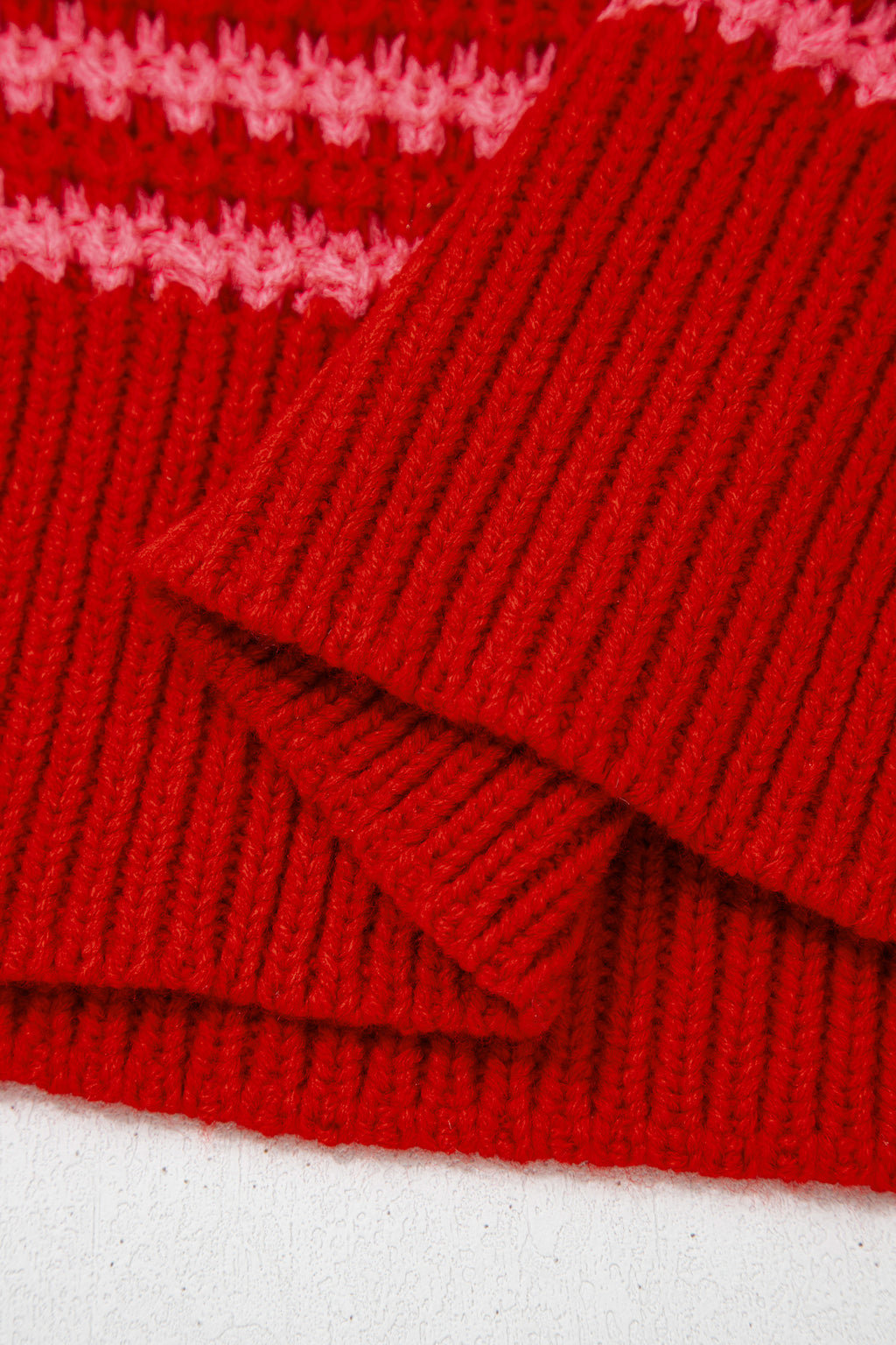 Red Dear-Lover 3/4 draped sleeve slouchy sweater, short sleeve acrylic knit, casual and cozy women's sweater.