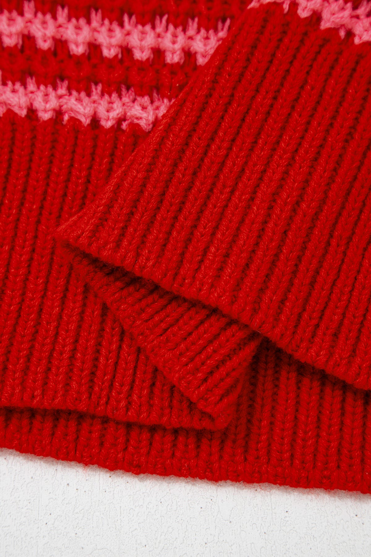 Red Dear-Lover 3/4 draped sleeve slouchy sweater, short sleeve acrylic knit, casual and cozy women's sweater.