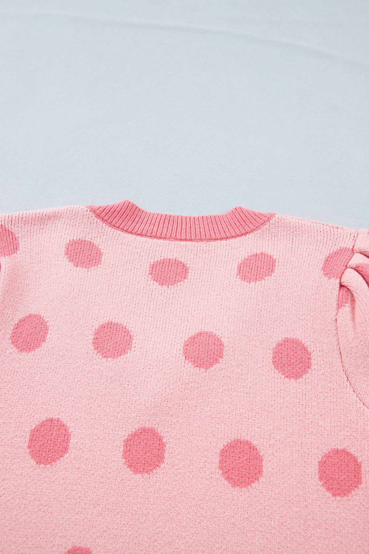 Rose red polka dot puff short sleeve sweater top by Dear-Lover, featuring a charming polka dot pattern and lightweight viscose blend.