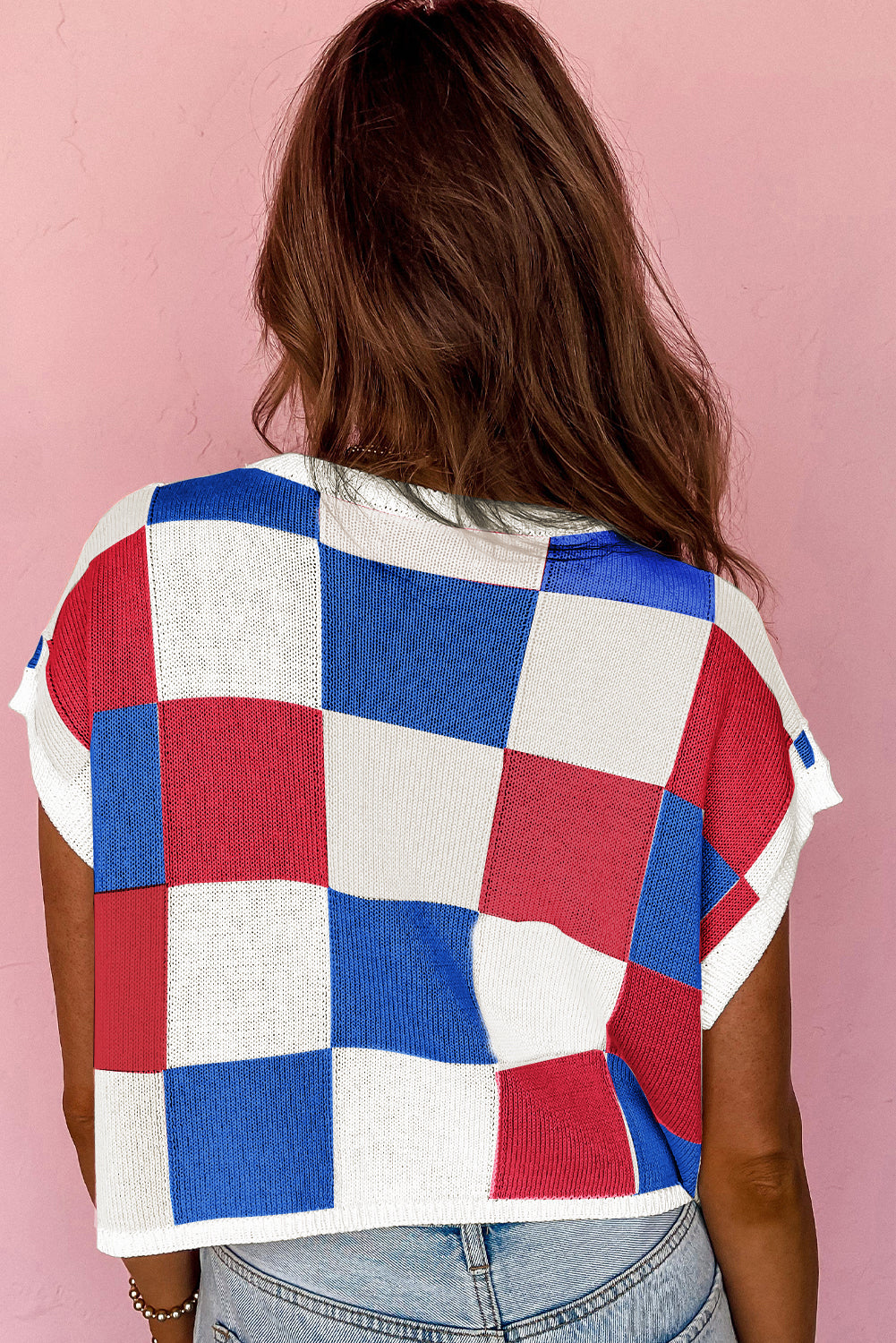 White color block cap sleeve sweater by Dear-Lover, short sleeve knit top made of viscose, casual and stylish for everyday wear.