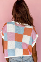 White color block cap sleeve sweater from Dear-Lover, short sleeve knit top in soft viscose fabric, casual and comfortable style.