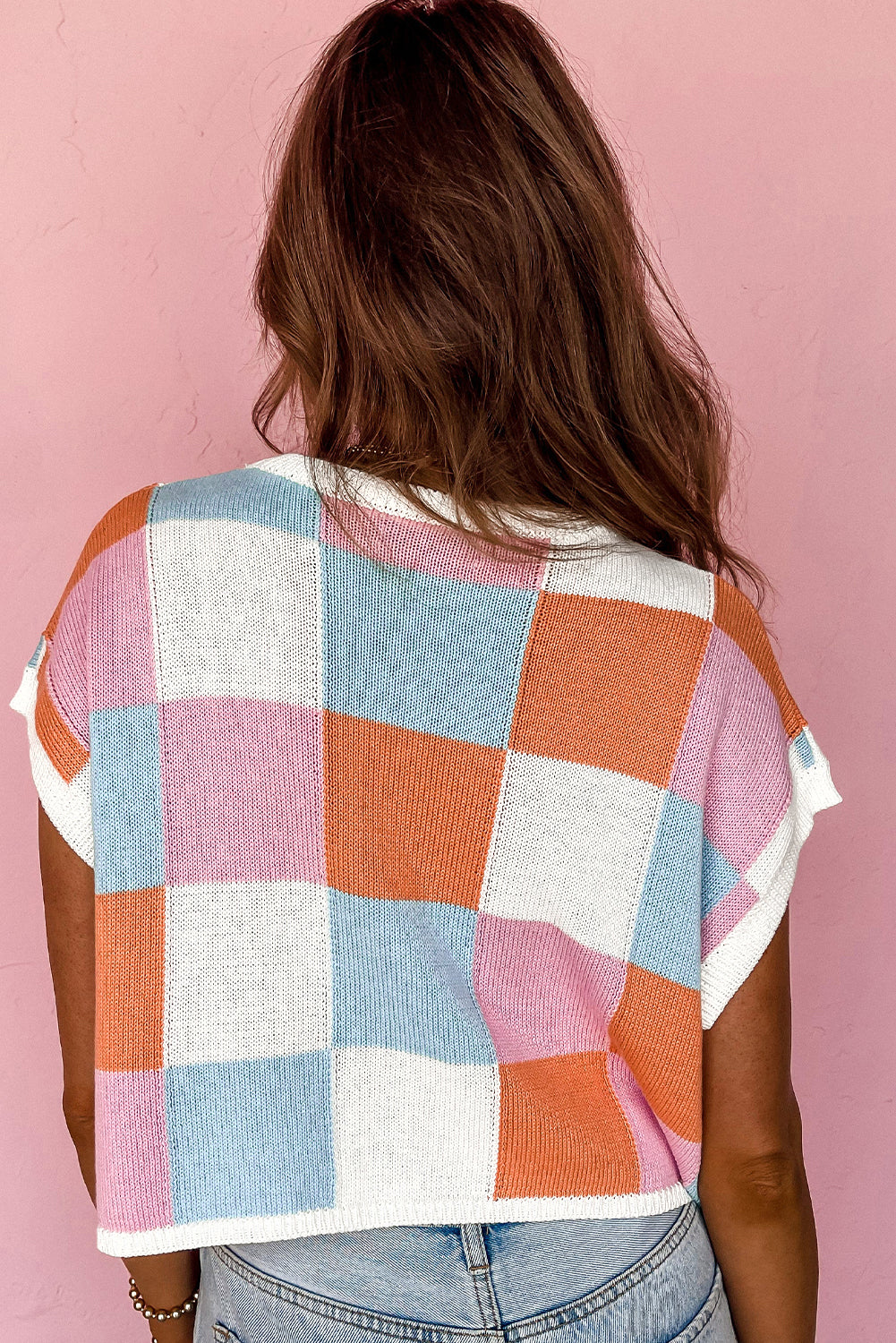 White color block cap sleeve sweater from Dear-Lover, short sleeve knit top in soft viscose fabric, casual and comfortable style.