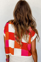 White color block cap sleeve sweater by Dear-Lover, short sleeve design made of 100% viscose, perfect for casual wear.