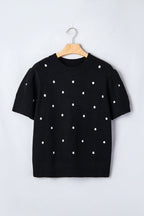 Black elegant polka dot bubble short sleeve sweater by Dear-Lover, featuring a stylish short sleeve design and lightweight fabric.