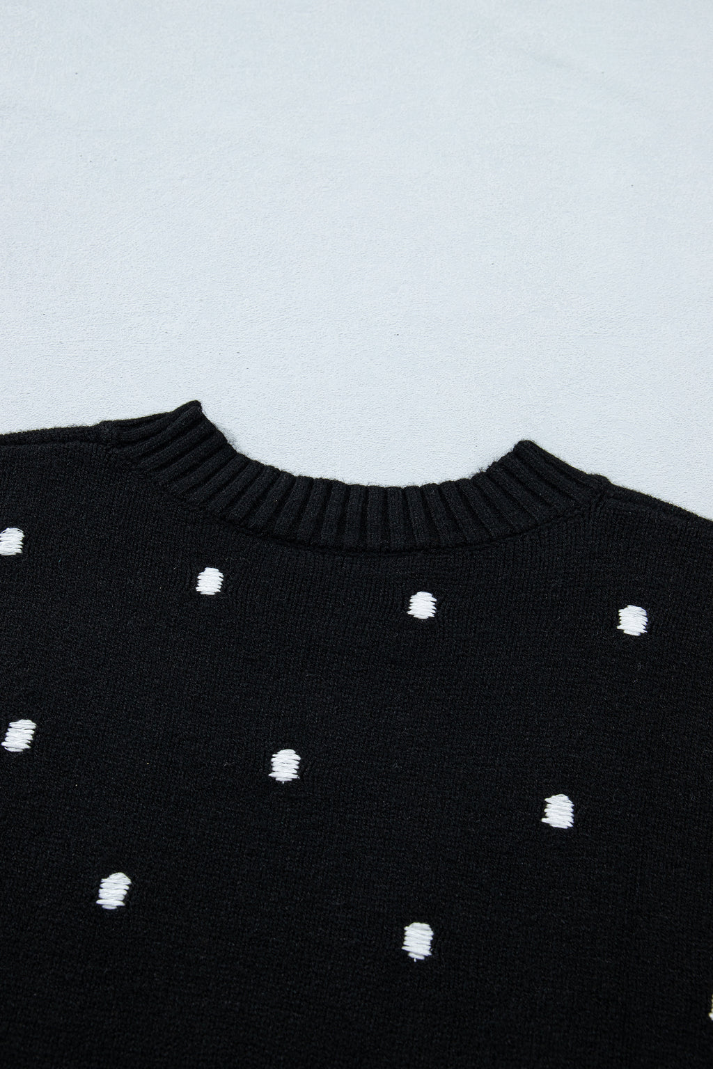 Black polka dot bubble short sleeve sweater by Dear-Lover, featuring an elegant design with a relaxed fit and soft fabric.