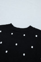 Black polka dot bubble short sleeve sweater by Dear-Lover, featuring an elegant design with a relaxed fit and soft fabric.