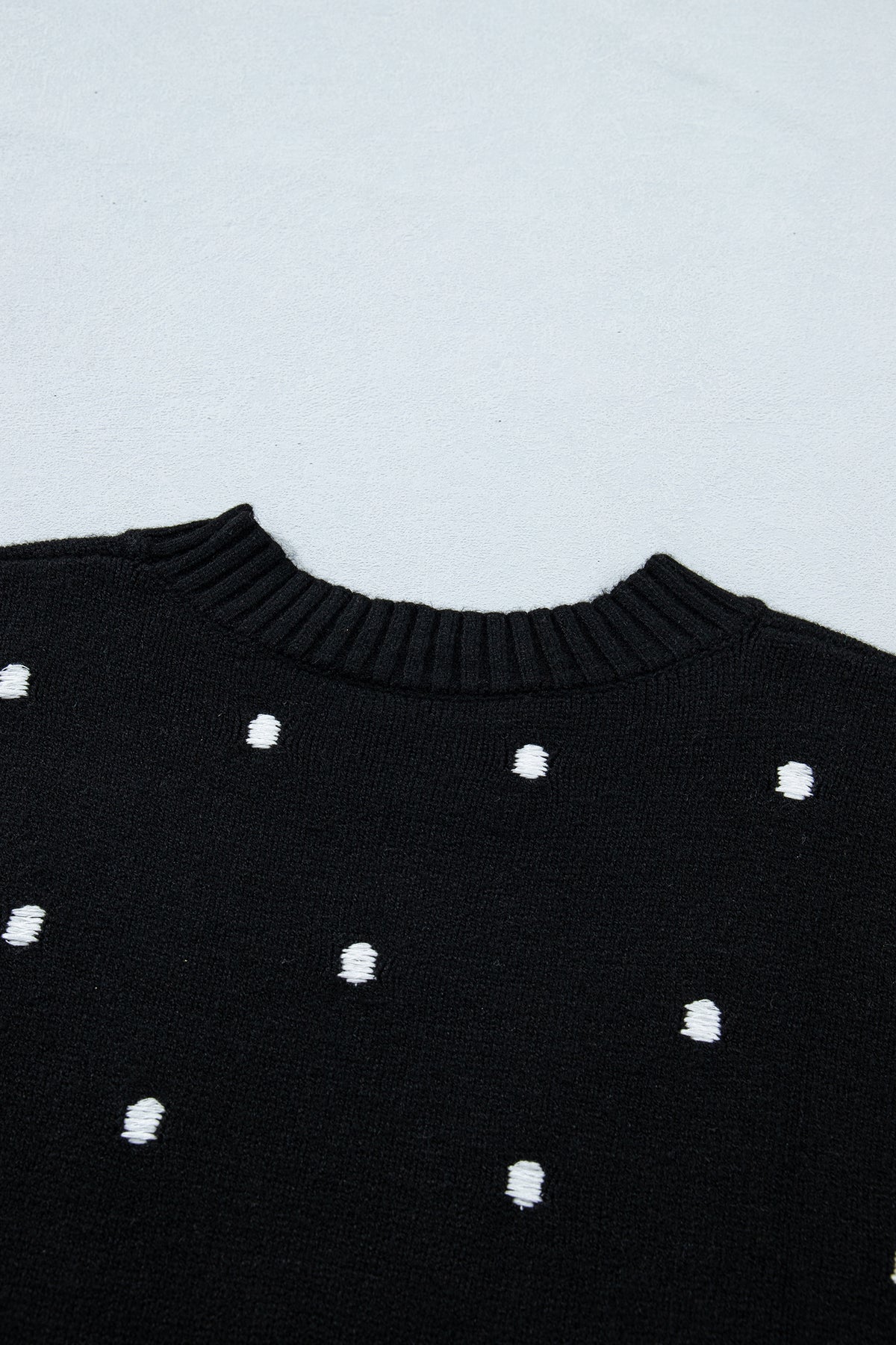 Black polka dot bubble short sleeve sweater by Dear-Lover, featuring an elegant design with a relaxed fit and soft fabric.