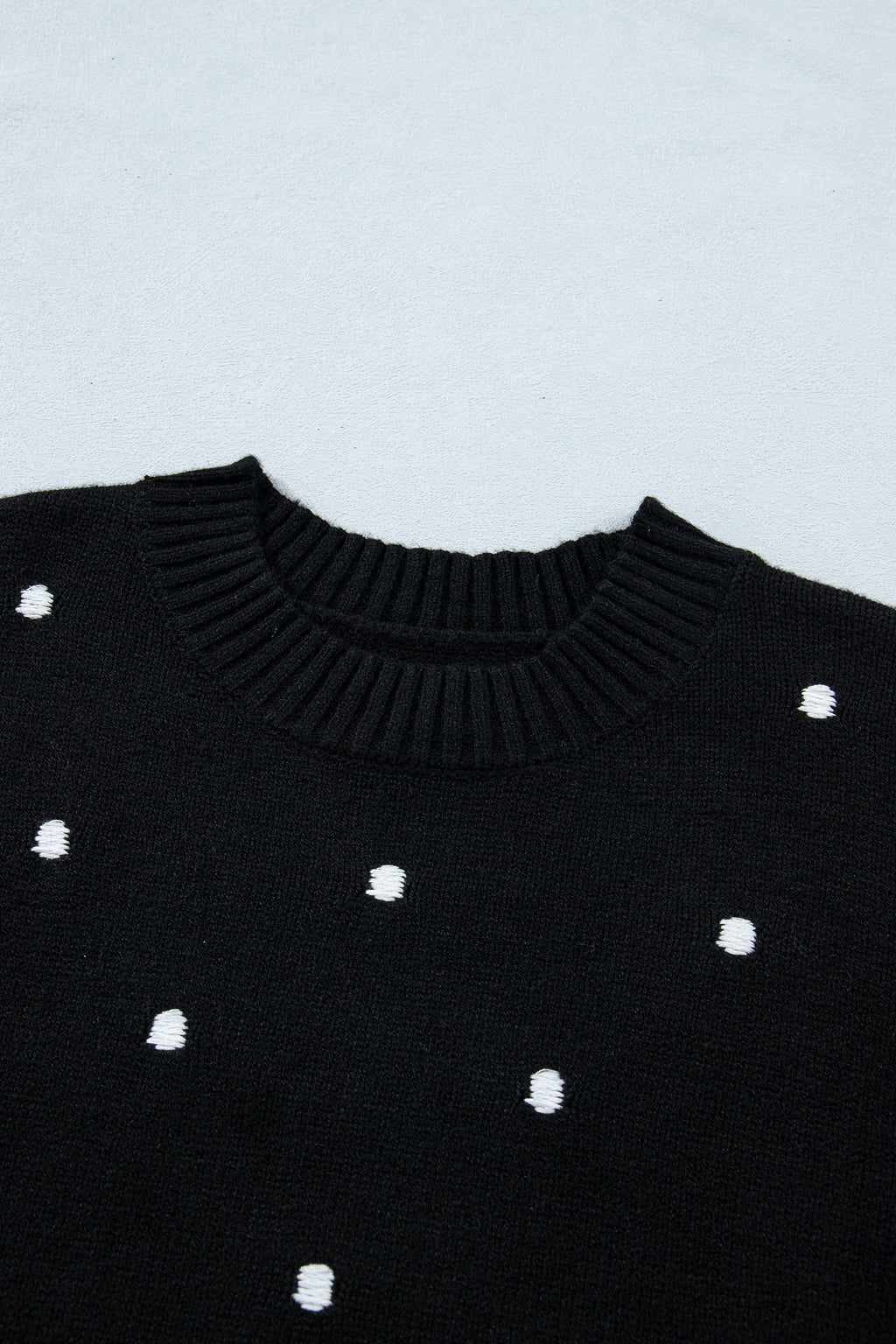 Black elegant polka dot short sleeve sweater by Dear-Lover, featuring a bubble design and lightweight fabric.