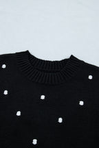Black elegant polka dot short sleeve sweater by Dear-Lover, featuring a bubble design and lightweight fabric.