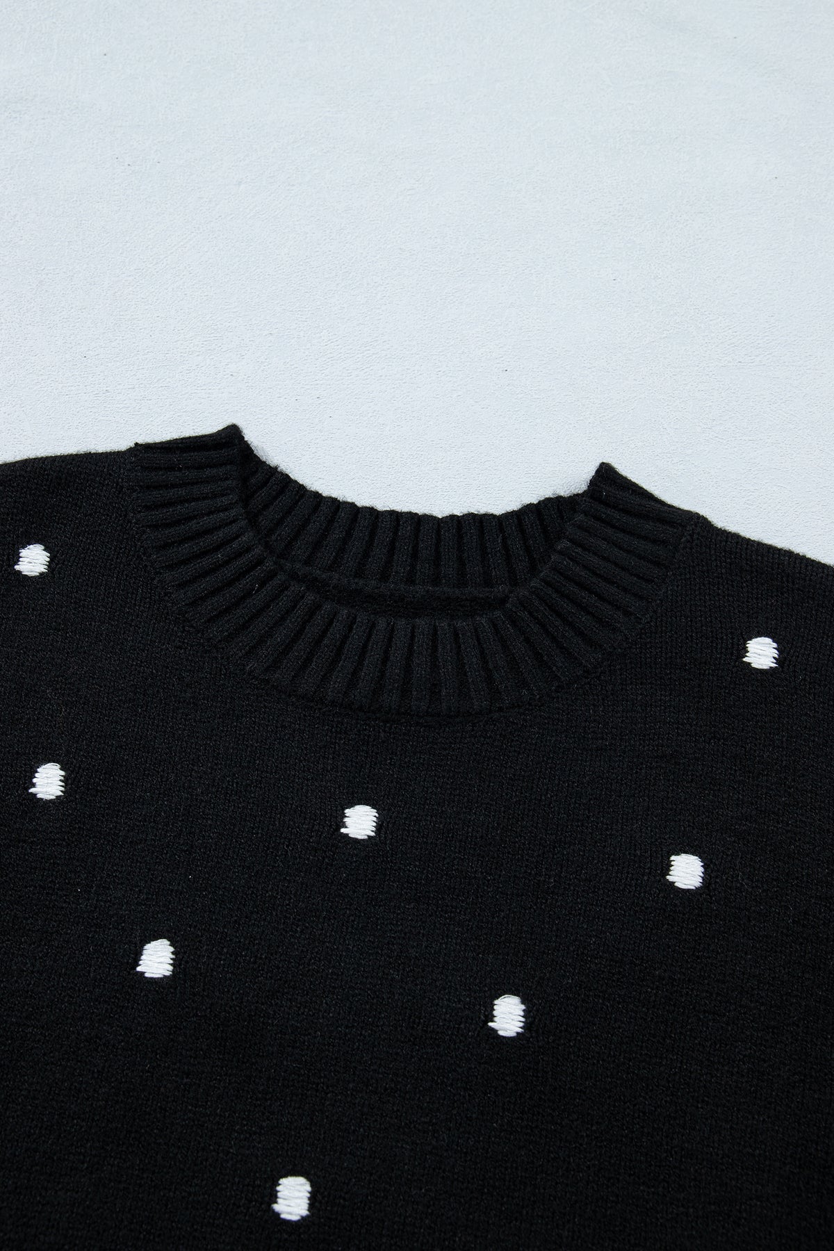 Black elegant polka dot short sleeve sweater by Dear-Lover, featuring a bubble design and lightweight fabric.
